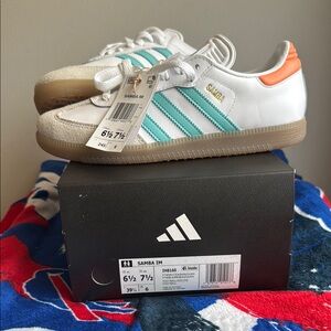adidas Samba White and Aqua Athletic Shoes